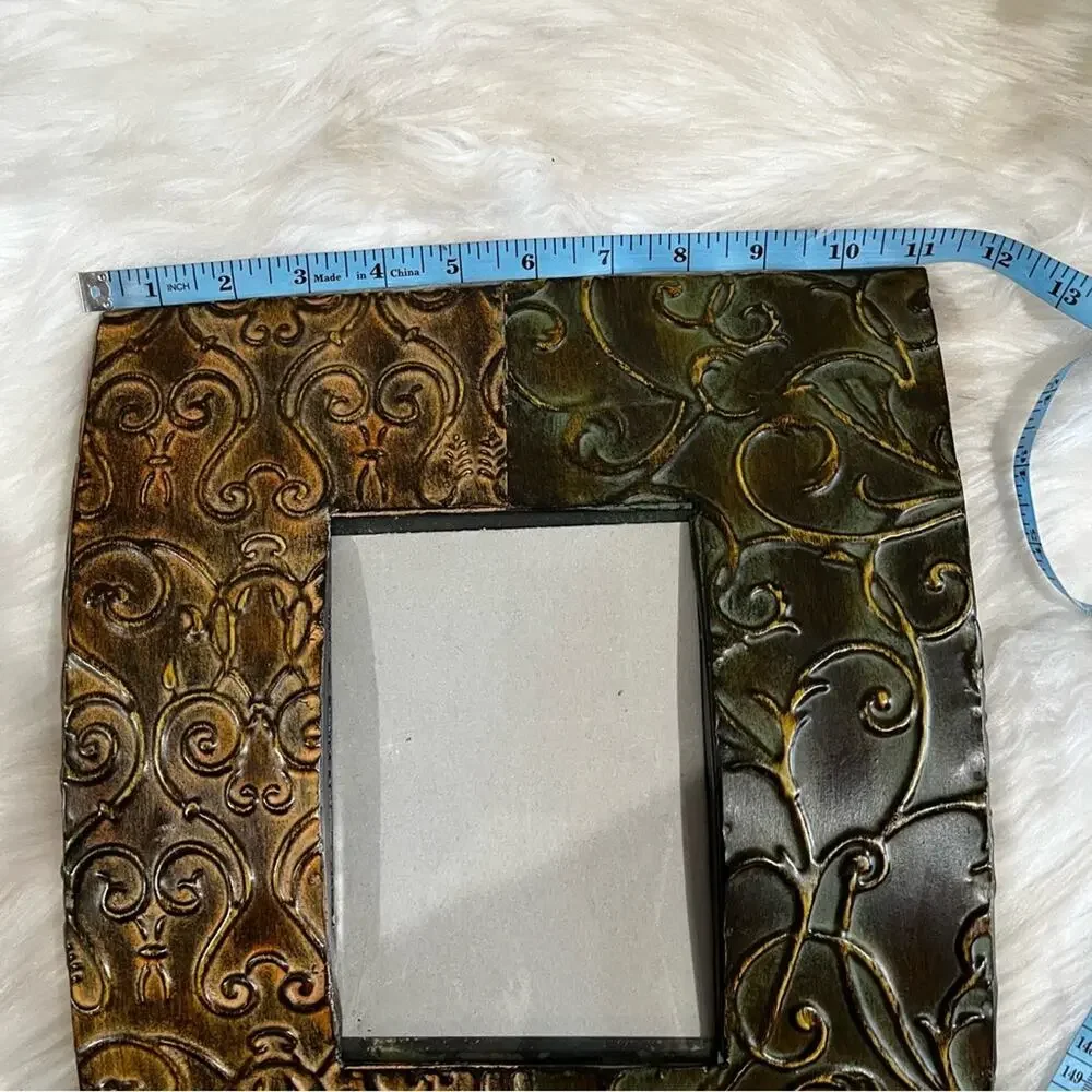 NEW Z Gallerie Curved Metal Scroll Etched Vines Frame 5x7 Green Amber NWOT